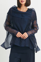 Planet Organza Cowl Neck Top - Black