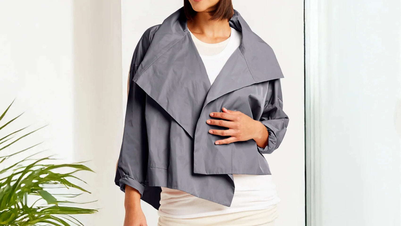 Planet Nylon Asymmetrical Cropped Jacket - Gray