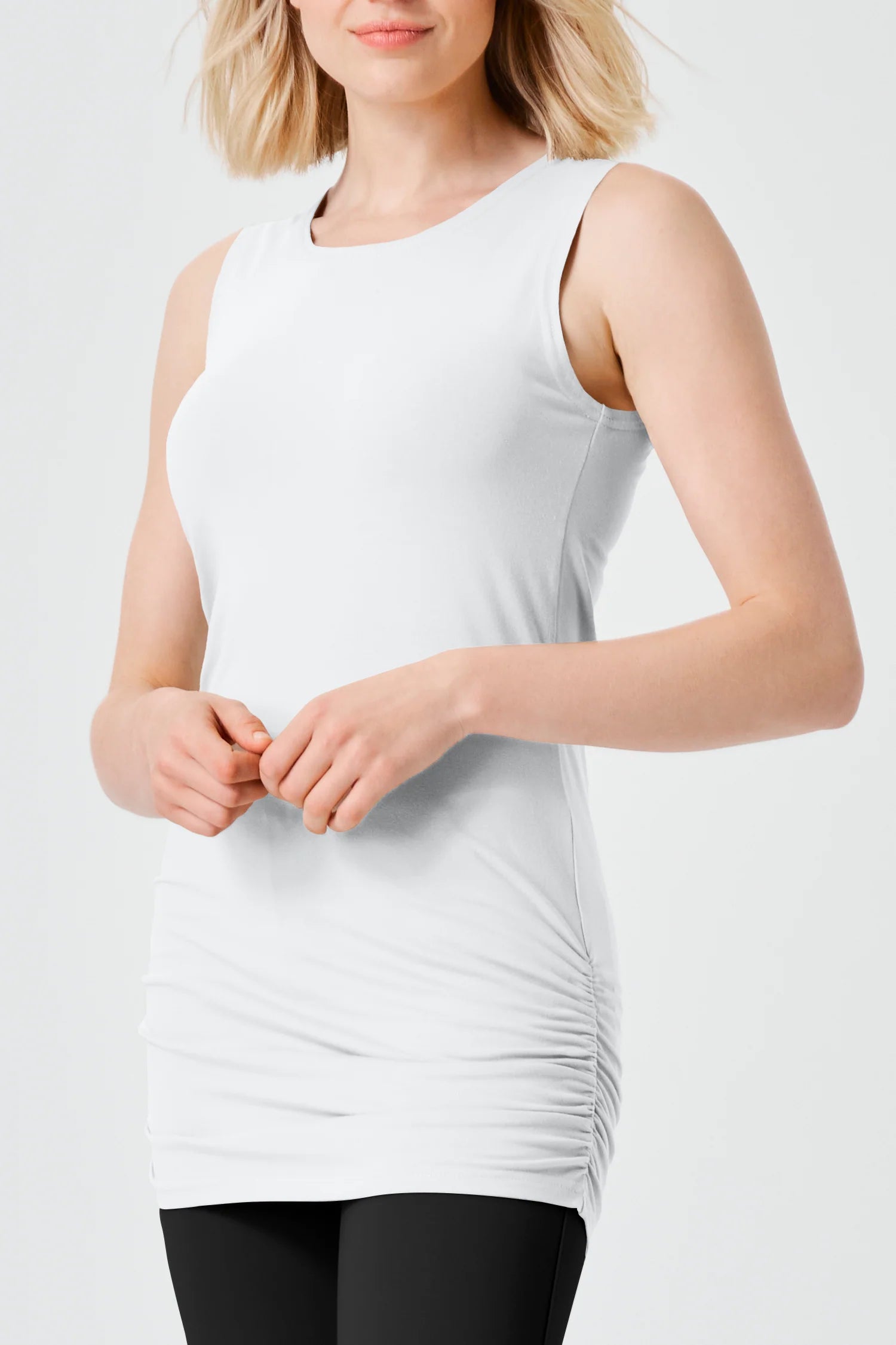 Planet Cotton Lycra Ruche Tank Top - White