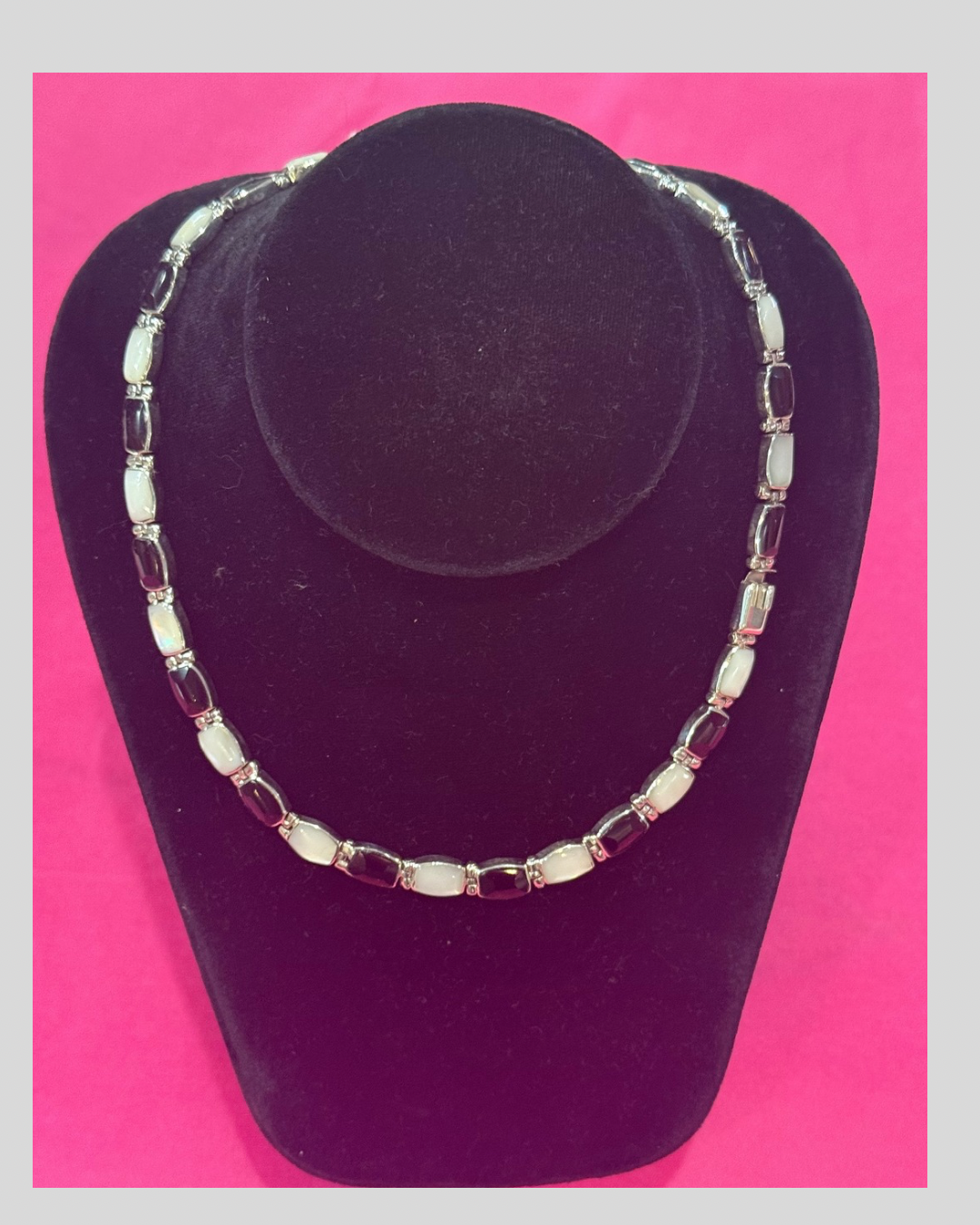 Sterling Silver, Onyx, & Pearl Necklace