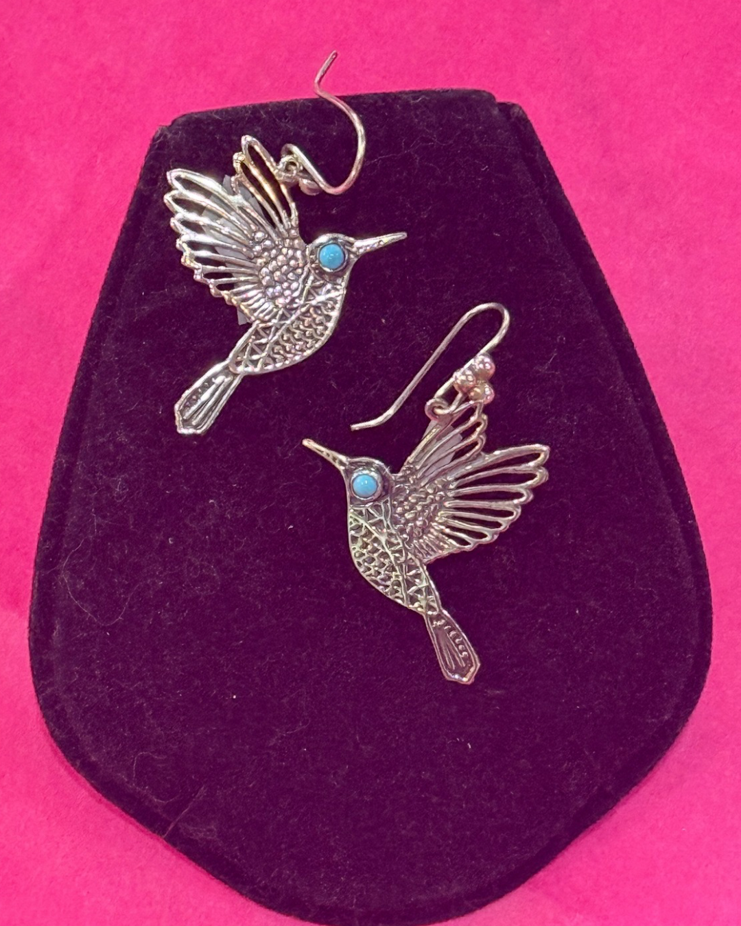 Silver Hearts Hummingbird Earrings