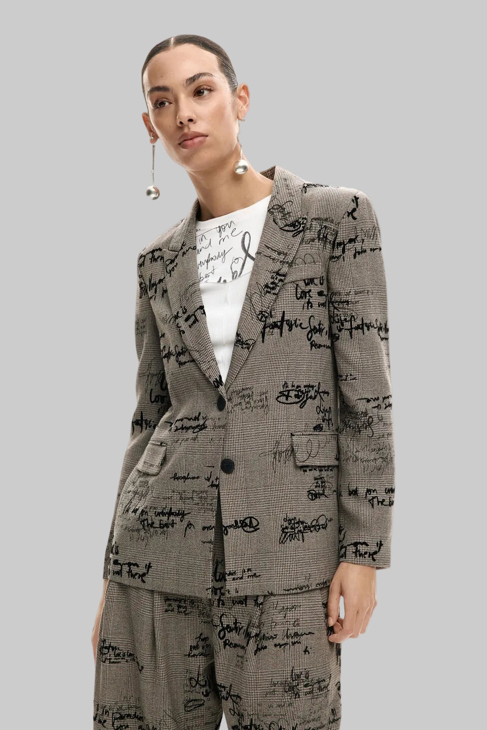 Desigual Checkered Lettering Blazer