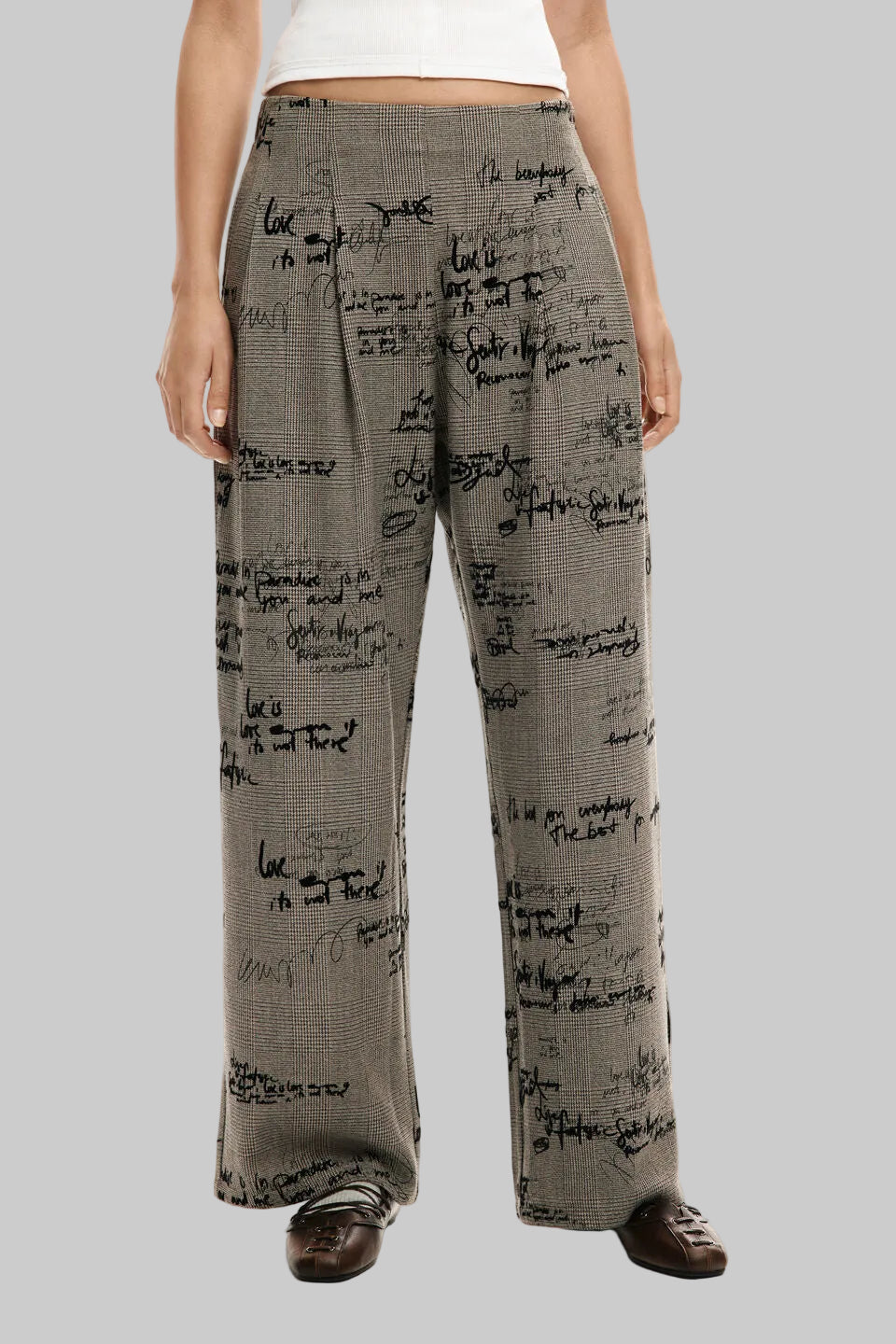 Desigual Plaid Lettering Trousers