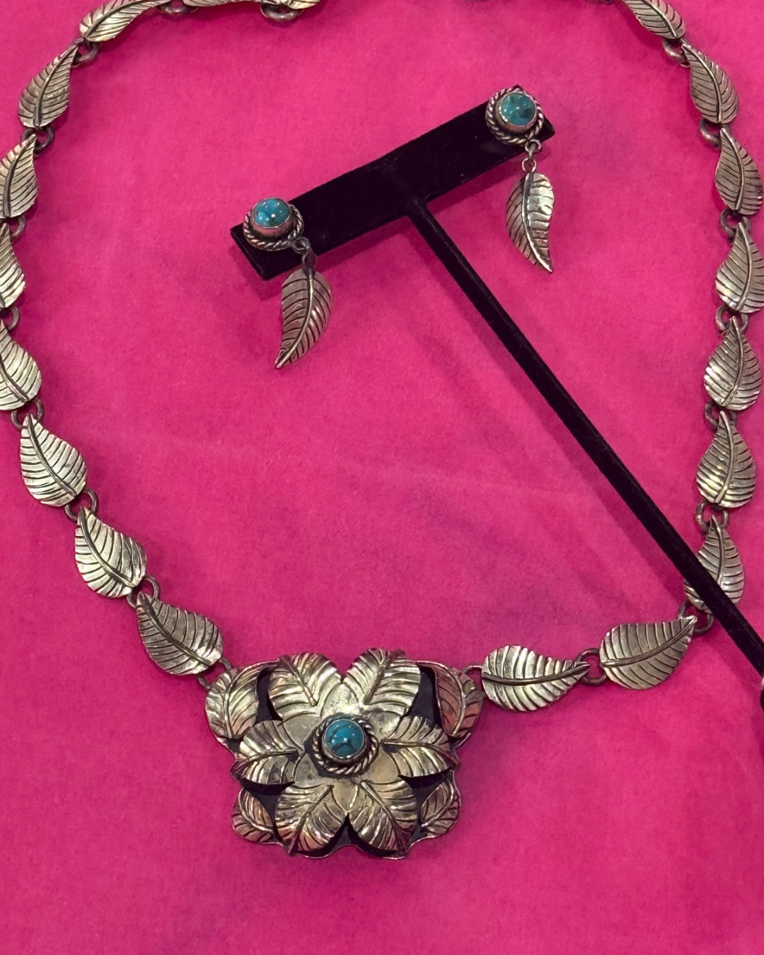 Silver Hearts Sterling Silver and Turquoise Necklace and Earrings